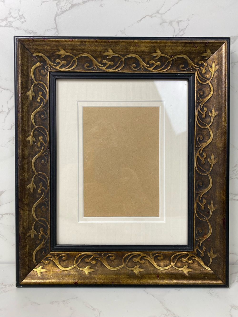 Antique-Style Decorative Gold brown Picture Frame with Double Mat 5x7 or 8x10